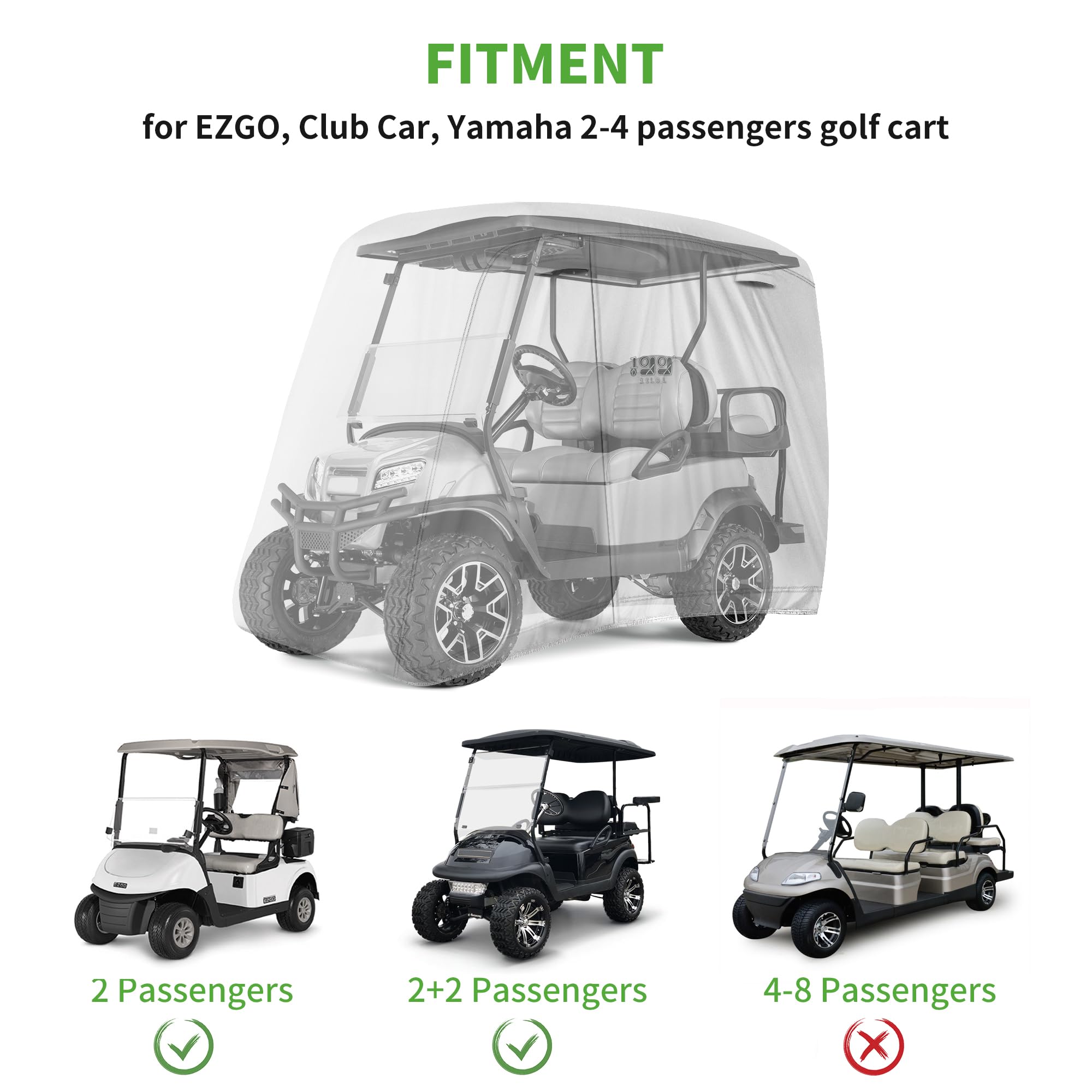 10L0L Universal 2-4 Passenger Golf Cart Cover For Ezgo, Club Car And Yamaha, Waterproof Sunproof And Durable, Silver White
