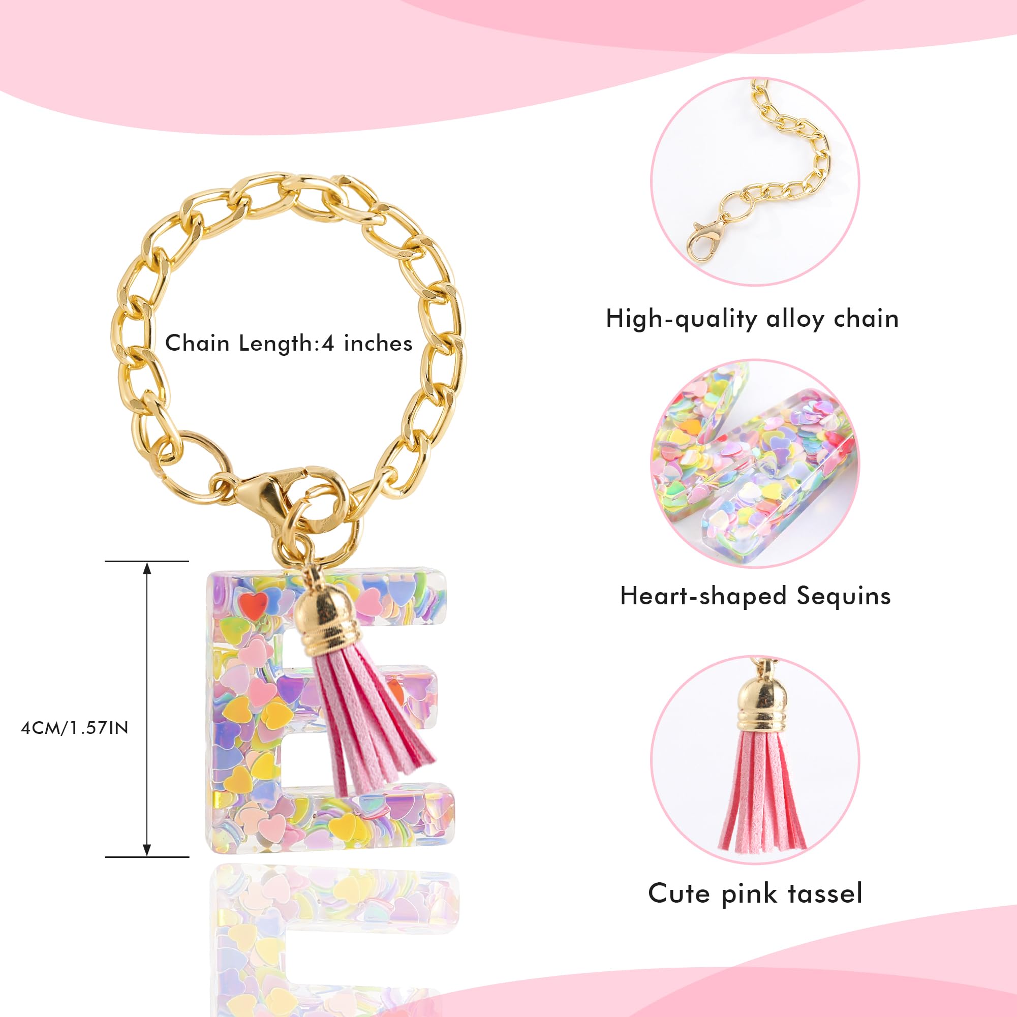 Letter Charm Accessories for Stanley Cup 1 PCS Cute Initial Keychain Handle Charm for Stanley Tumbler for Women Pink Letter E