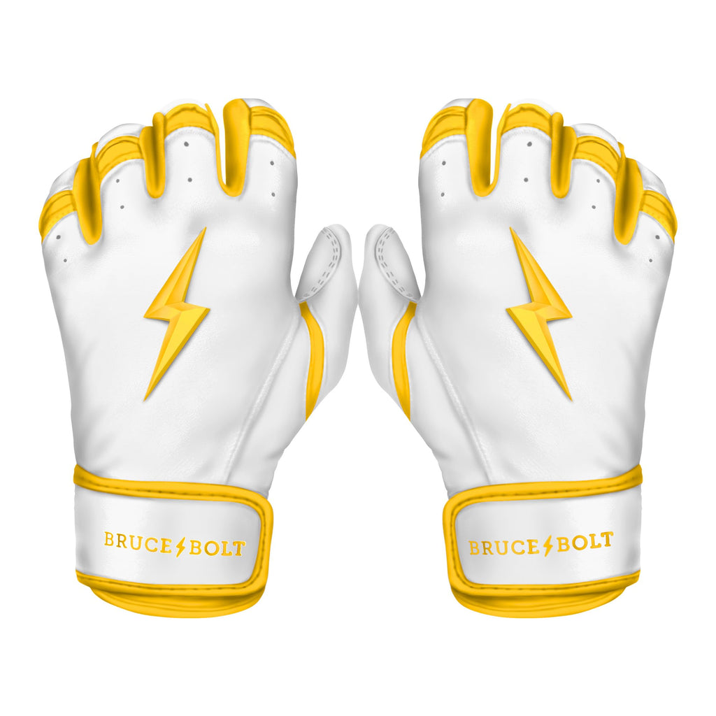 BRUCE BOLT Chrome Series Short Cuff Yellow Batting Glove - Yellow Youth XLarge