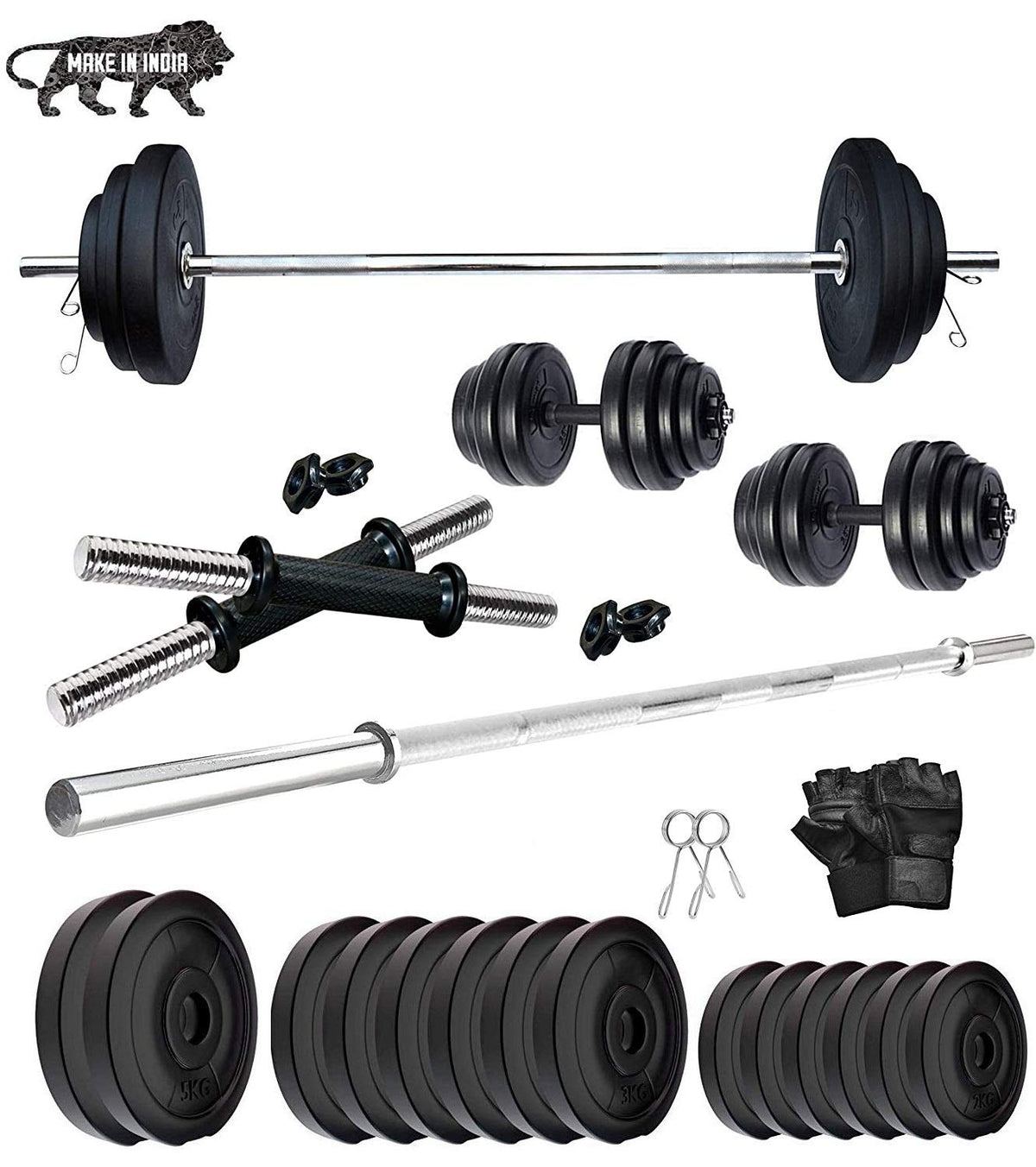 Beacon International 26 Kg Pvc Home Gym Set With 5 Feet Straight Rod With Locks,Dumbbell Rods And Gym Gloves