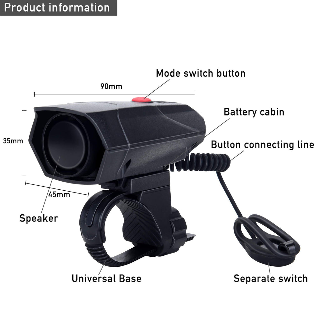 Daway A14 Loud Electric Bike Horn - 5 Modes Sound 110 Db Bicycle Cycling Handlebar Ring Alarm Bells With Free Screwdriver, Pract