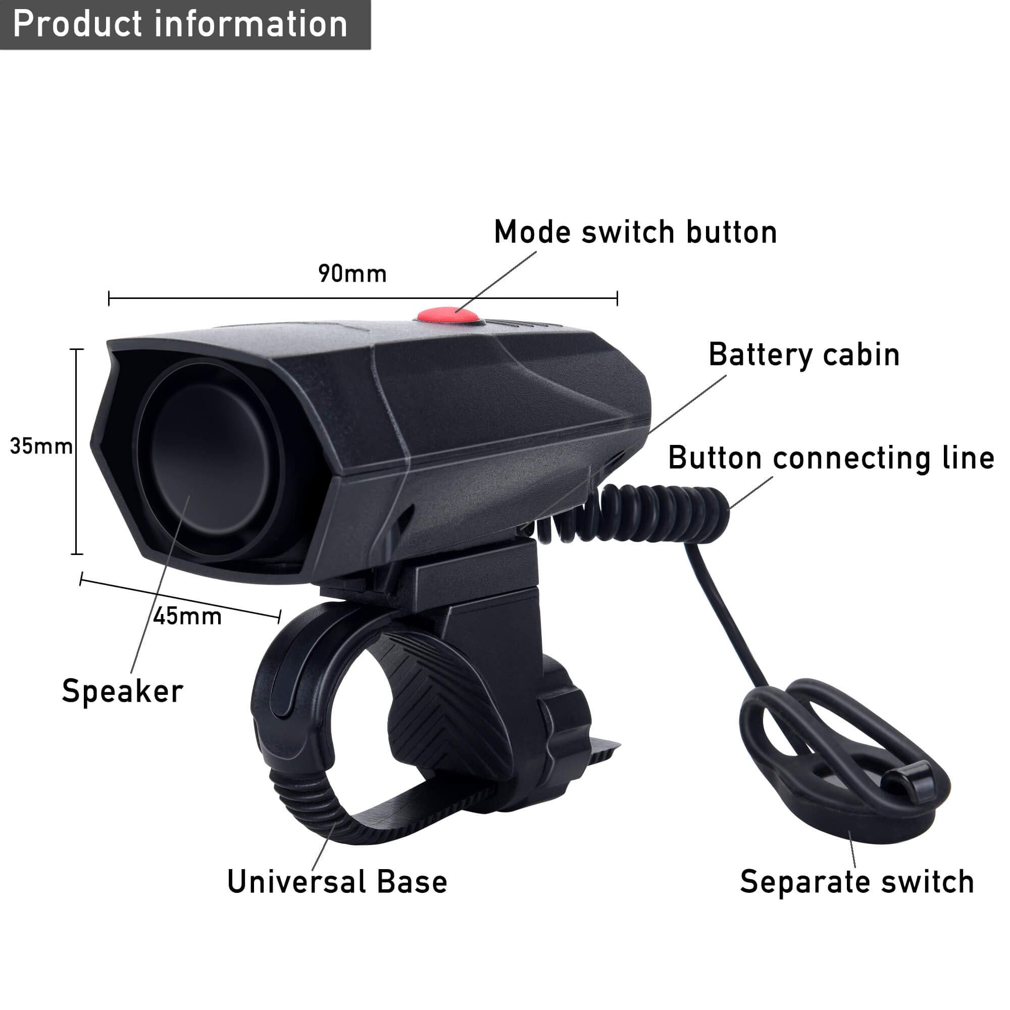 Daway A14 Loud Electric Bike Horn - 5 Modes Sound 110 Db Bicycle Cycling Handlebar Ring Alarm Bells With Free Screwdriver, Pract