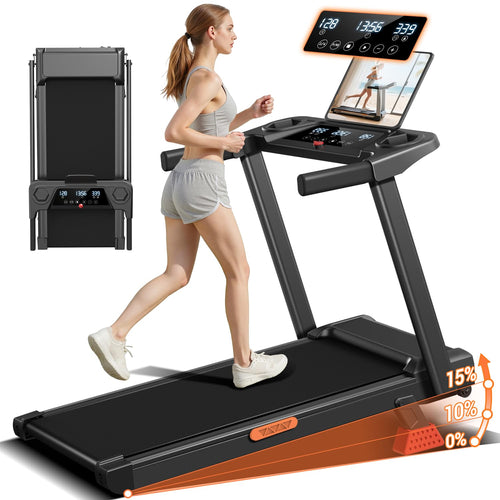 12% Incline Treadmill with Handle, 3-in-1 Portable Treadmills for Home and Office, Foldable Treadmills with 300 Lbs Weight Capac