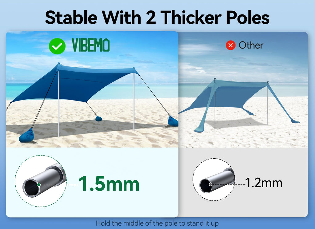 Beach Tent, Camping Sun Shelter 10 X 10Ft, With 4 Sandbags, Upf50+, Includes Sand Shovel, Ground Pegs & Stability Poles, Pop Up