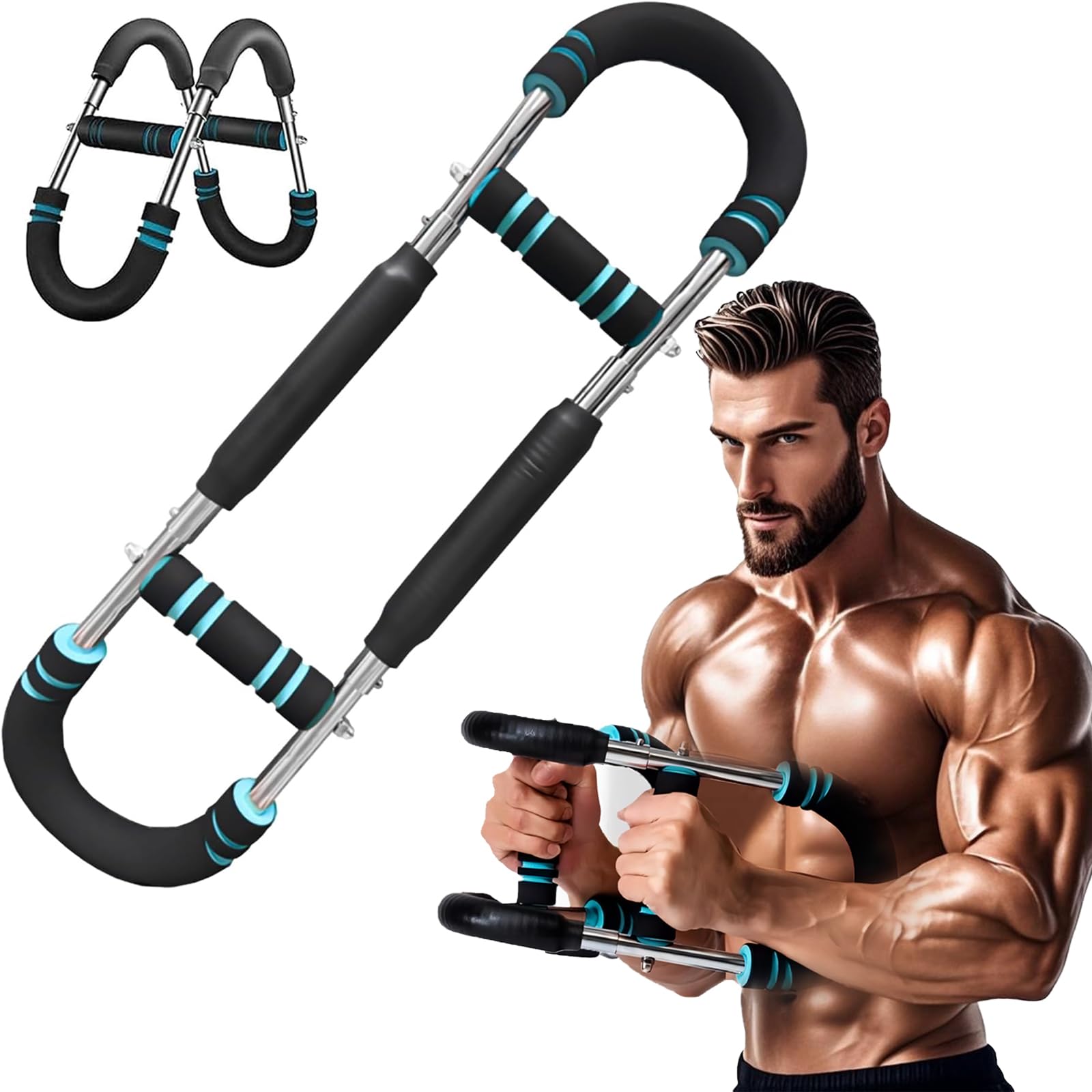Blue Twister Arm Trainer,60-120Lb Adjustable Chest Workout Equipment, Twister Arm Trainer,Portable Power Twister Bar,Detachable