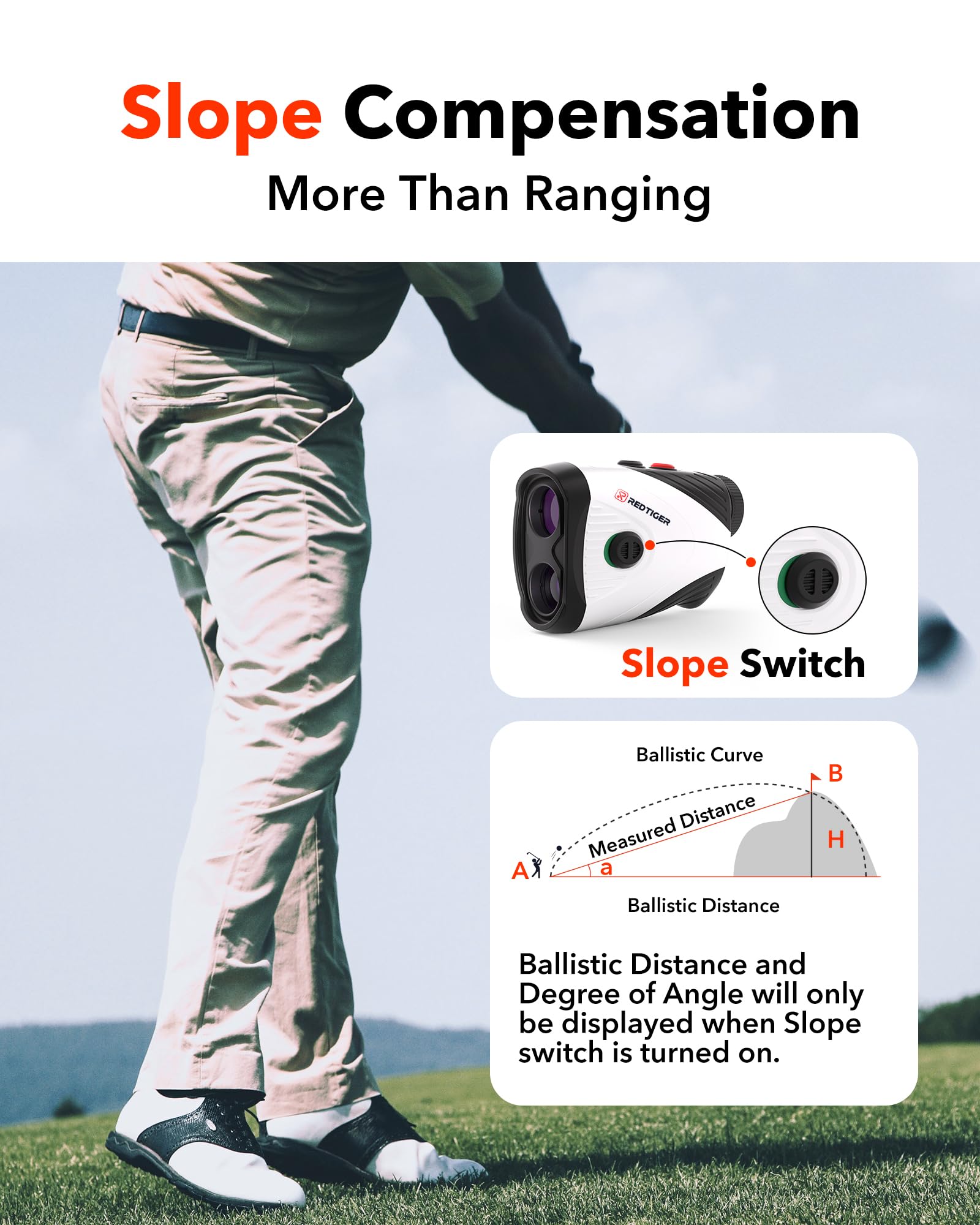 Redtiger Golf Rangefinder With Slope, 1200 Yards Laser Range Finder Golfing, 7X Magnification, Flag Pole Locking Vibration, Rech