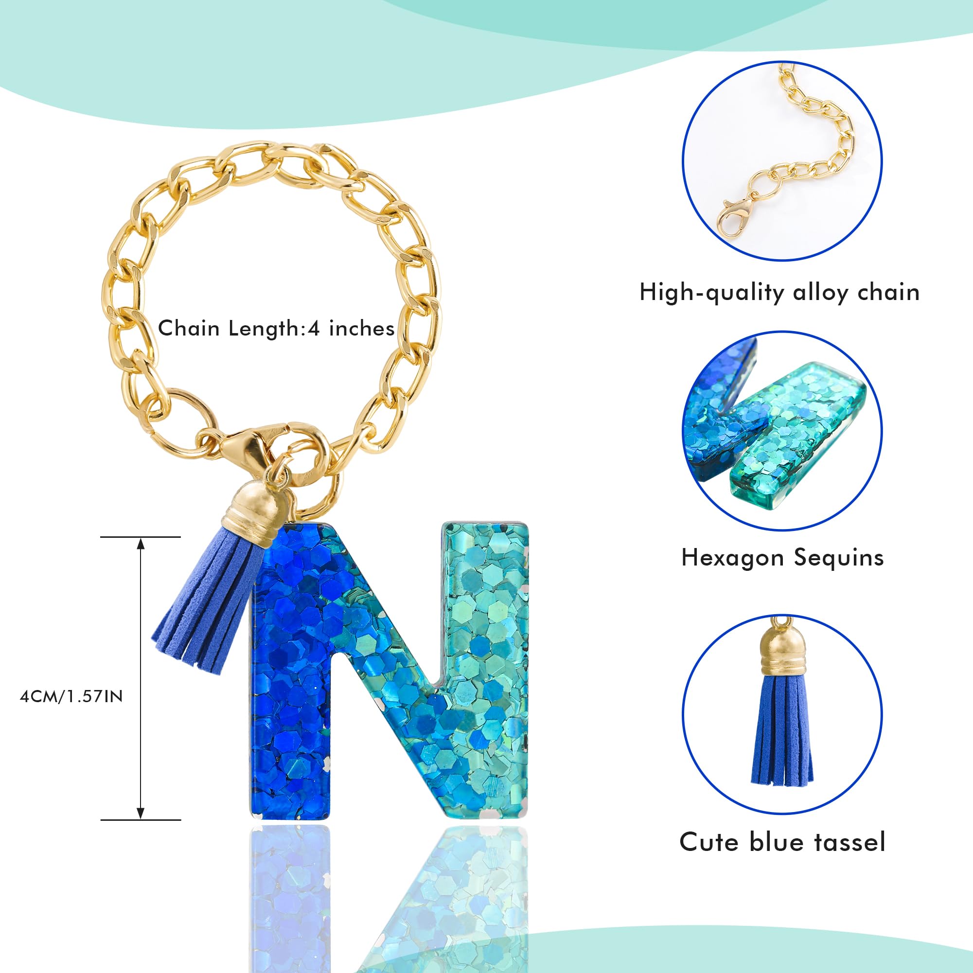 Letter Charm Accessories for Stanley Cup 1 PCS Cute Initial Keychain Handle Charm for Stanley Tumbler for Women Blue Letter N