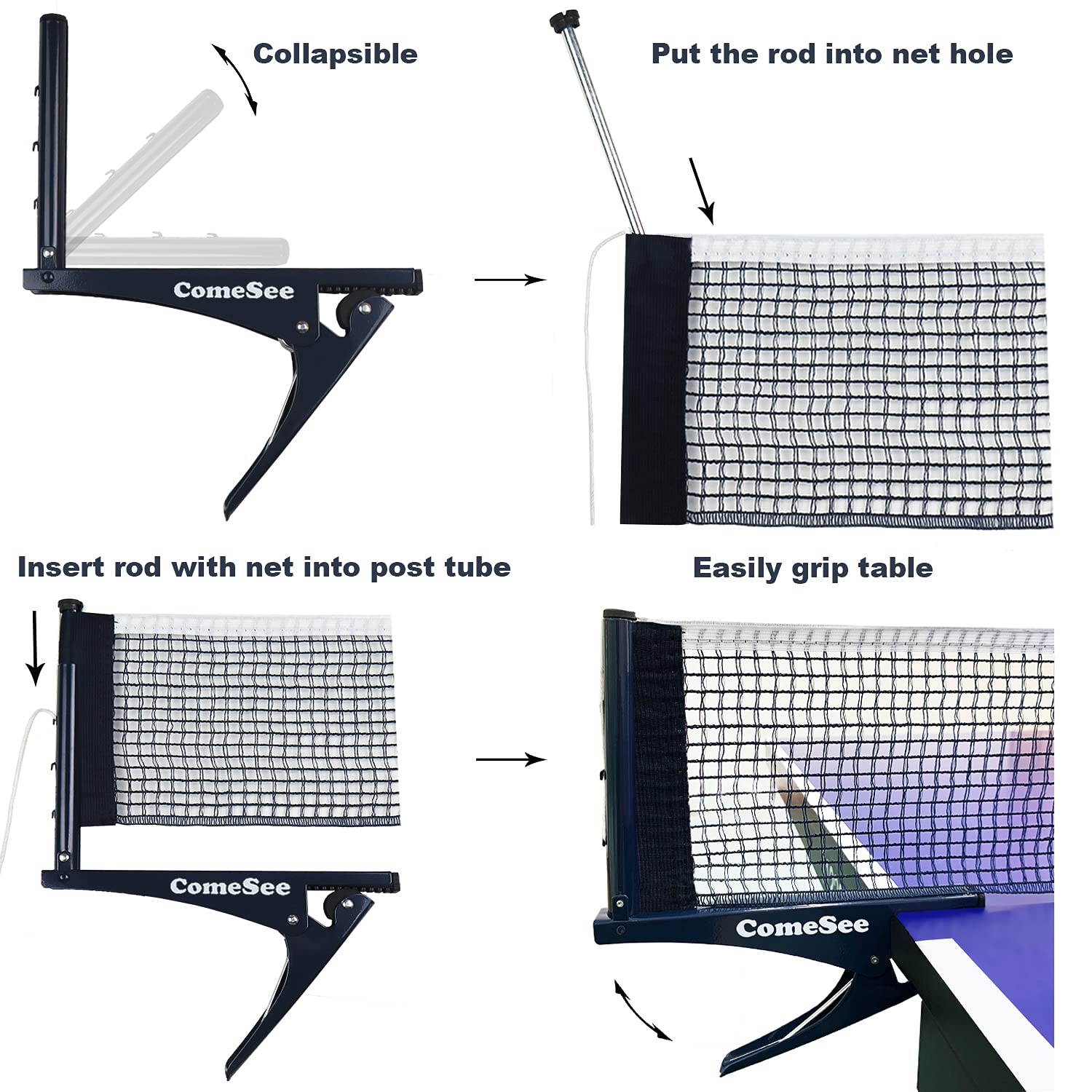 Comesee Kioos Collapsible Table Tennis Net Professional Steel Pingpong Net Clip Grip Mesh Training Competition Portable Tension