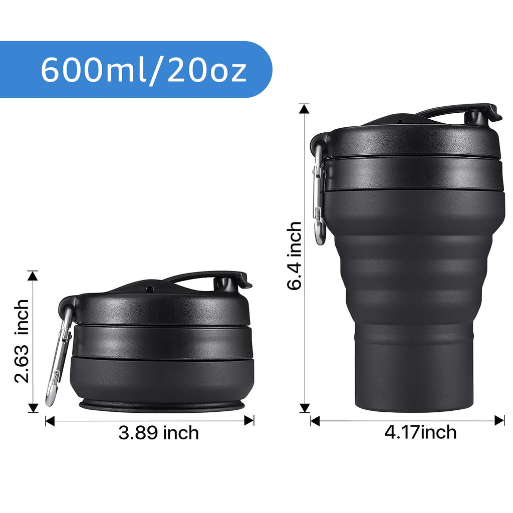 Easyxq Collapsible Travel Cup, 20 Oz 600Ml Silicone Folding Camping Cup, Leak Proof Bpa Free Portable Cup, Sport Bottle With Lid