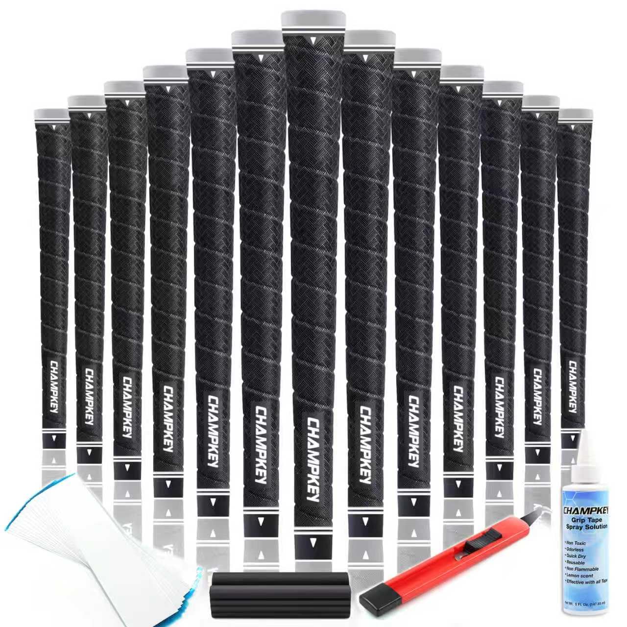 CHAMPKEY X-WEAVE Rubber Golf Grips 13 Pack with Full Repair Kits - Medium Lower Hand Golf Club Grips - Enhanced Grip and Tractio