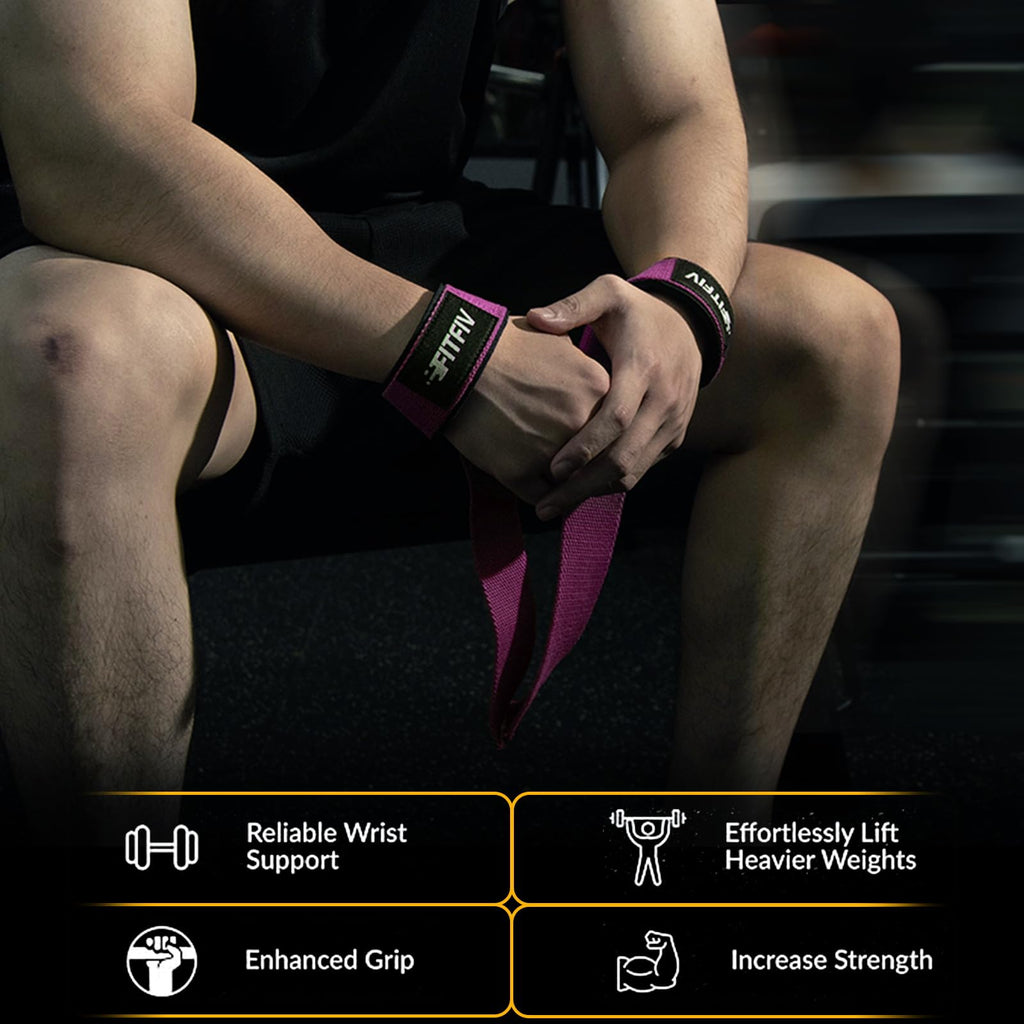 FITFIV Lifting Straps for Weightlifting, Lifting Wrist Straps for Gym Strength Training, Neoprene-padded Wrist Cushion - Men & W