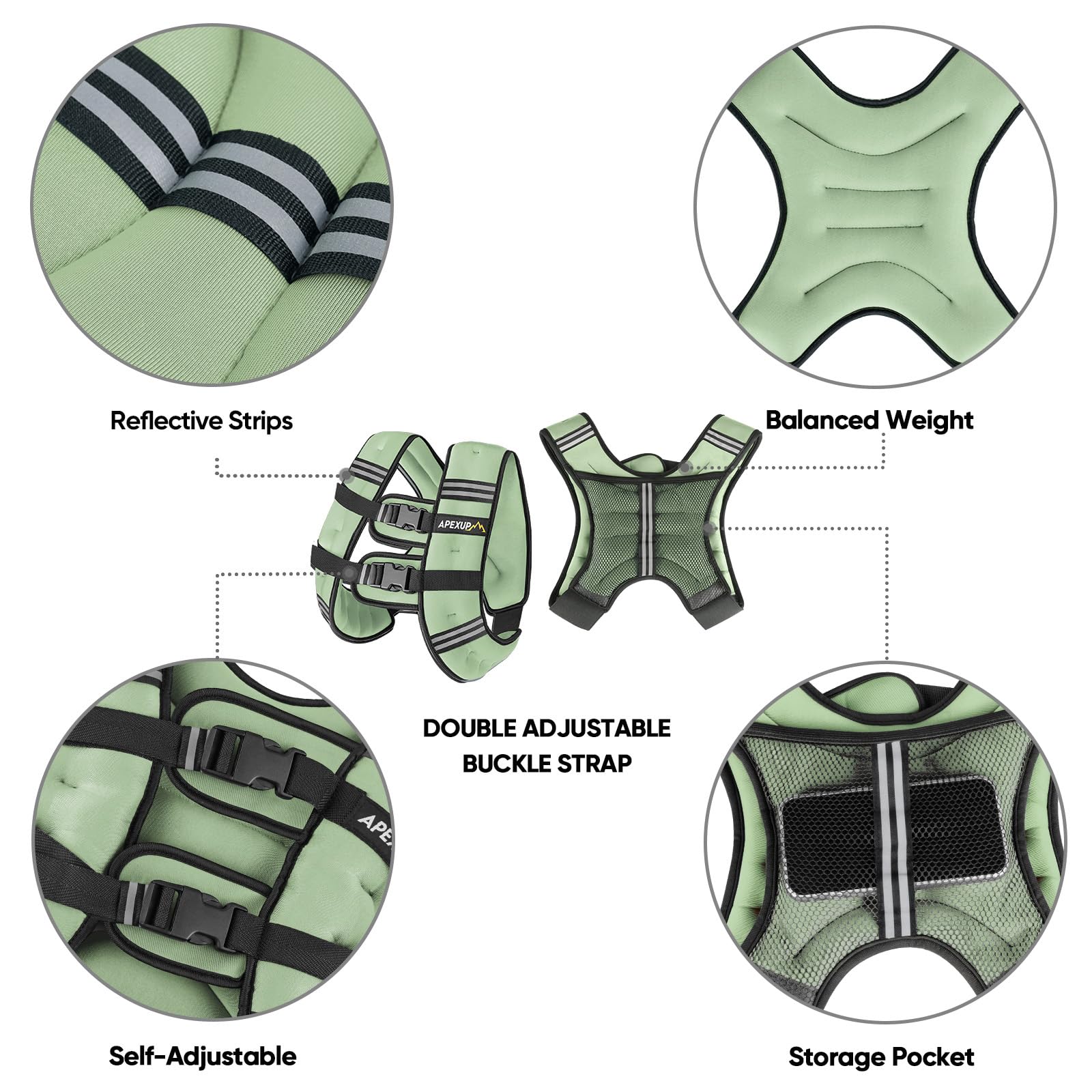 APEXUP 15lbs Weighted Vest Men Women, Weight Vest for Women Workout Equipment for Strength Training Running (Mint)