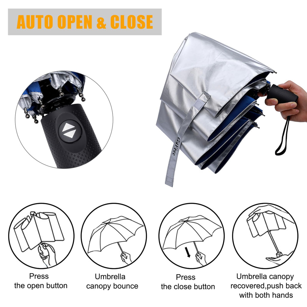 G4Free Upf 50+ Uv Protection Travel Umbrella 46 Inch Windproof Silver Coating Sun Blocking Umbrella(Silver/Blue)