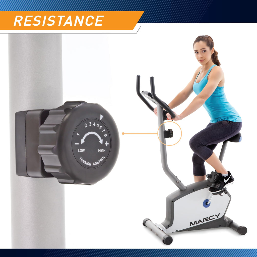 Marcy Upright Exercise Bike With Adjustable Seat And 8 Magnetic Resistance Preset Levels Ns-1201U,Black/Grey/Silver