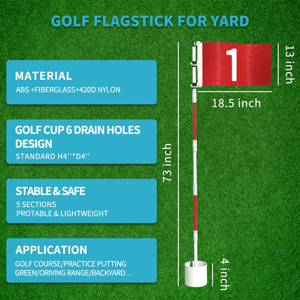 Thiodoon Golf Flagstick 6Ft Golf Flag And Cup For Yard Pro Detachable Golf Hole Cup And Flag For Driving Range Backyard Upgrade