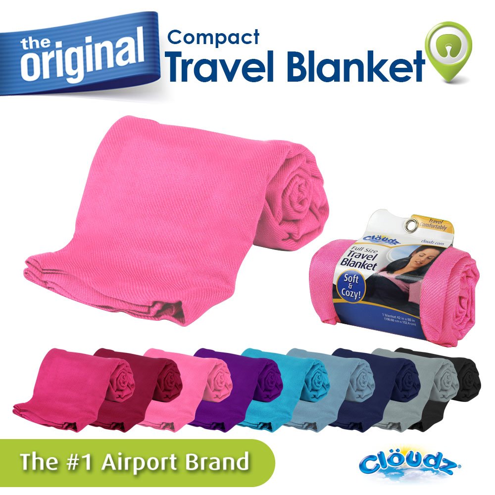 Cloudz Cozy Compact Airplane Travel Blanket For Your Flight, Car, Camping, Home Or Comforting Warmth Anywhere! - Light Pink
