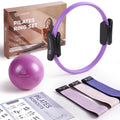 LIONSCOOL Pilates Ring Set (Purple) - 14 Pilates Ring, 9 Pilates Mini Ball and Three Fabric Resistance Bands Included