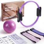 LIONSCOOL Pilates Ring Set (Purple) - 14 Pilates Ring, 9 Pilates Mini Ball and Three Fabric Resistance Bands Included