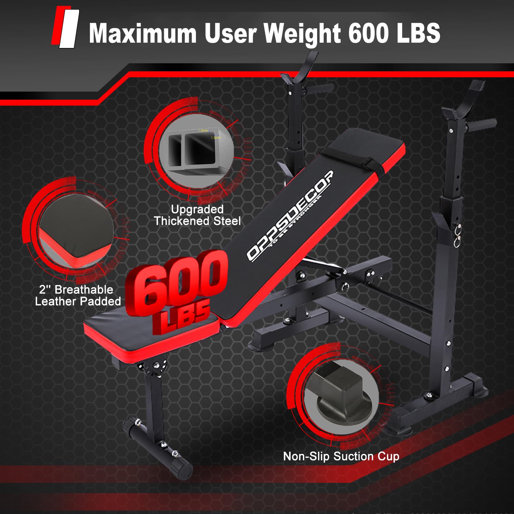 Oppsdecor 6 In 1 600Lbs Weight Bench Set With Squat Rack, Bench Press Set With Barbell Rack, Adjustable Incline Strength Trainin