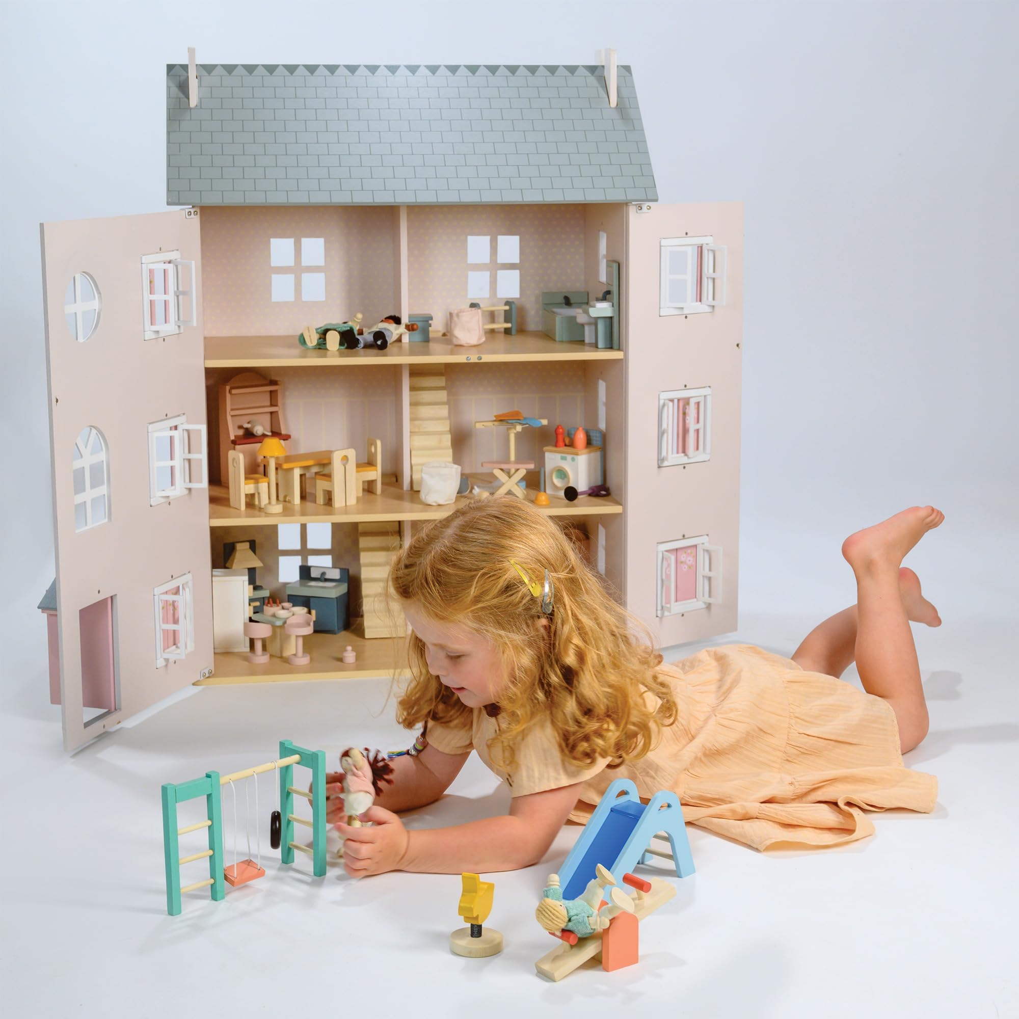 Mentari Toys - Playground Set - Wooden Playground Equipment For Doll House - Interactive Pieces For Small World Play - Encourage
