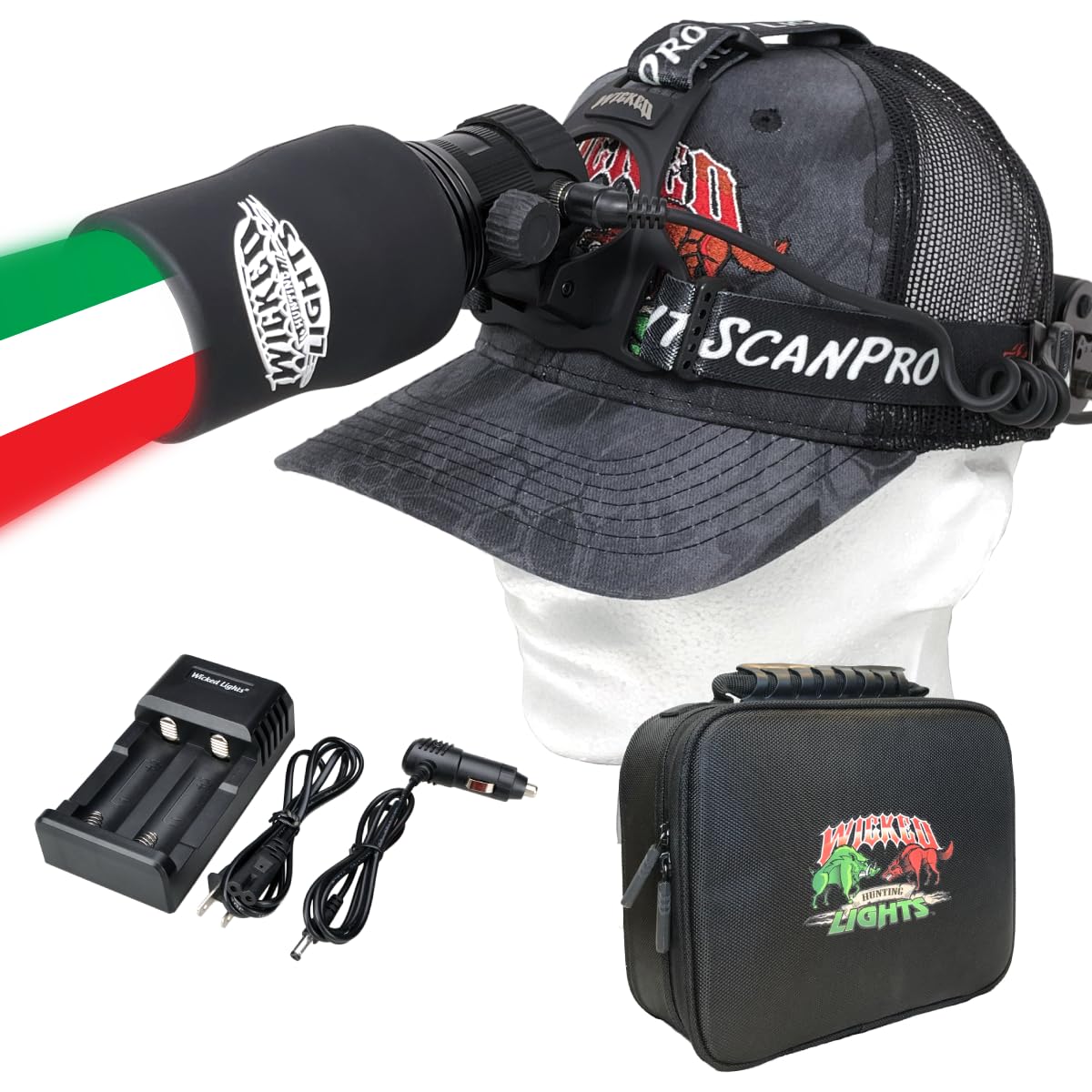 Wicked Lights ScanPro iC GEN4 3-Color-in-1 (Green, Red, White LED) Night Hunting Headlamp Kit for Coyote, Predator, Varmint & Ho