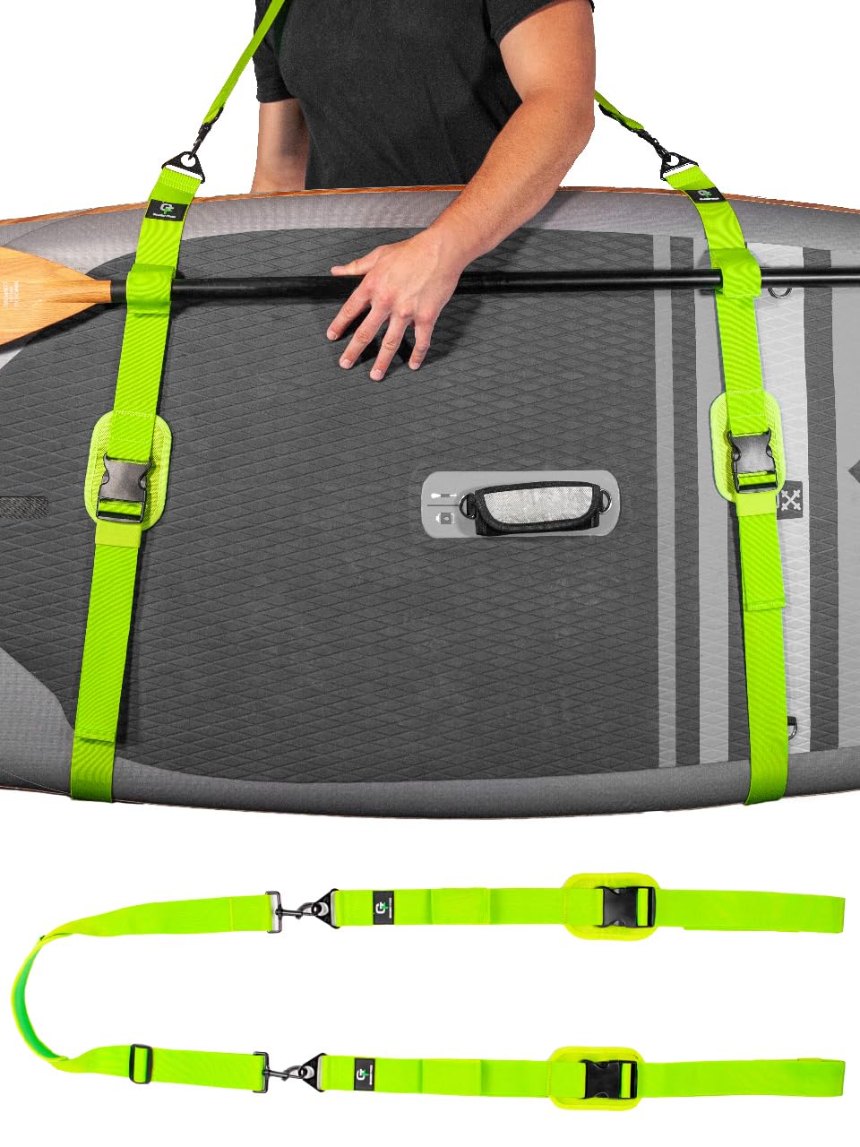 Gradient Fitness Kayak Paddle Board Carrier (Green)Surfboard Straps For Shoulder  Hands-Free Carrying Straps For Paddleboards Wi