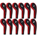 Andux Number Print Golf Iron Club Head Covers Long Neck With Zipper 12Pcs/Set Black/Red