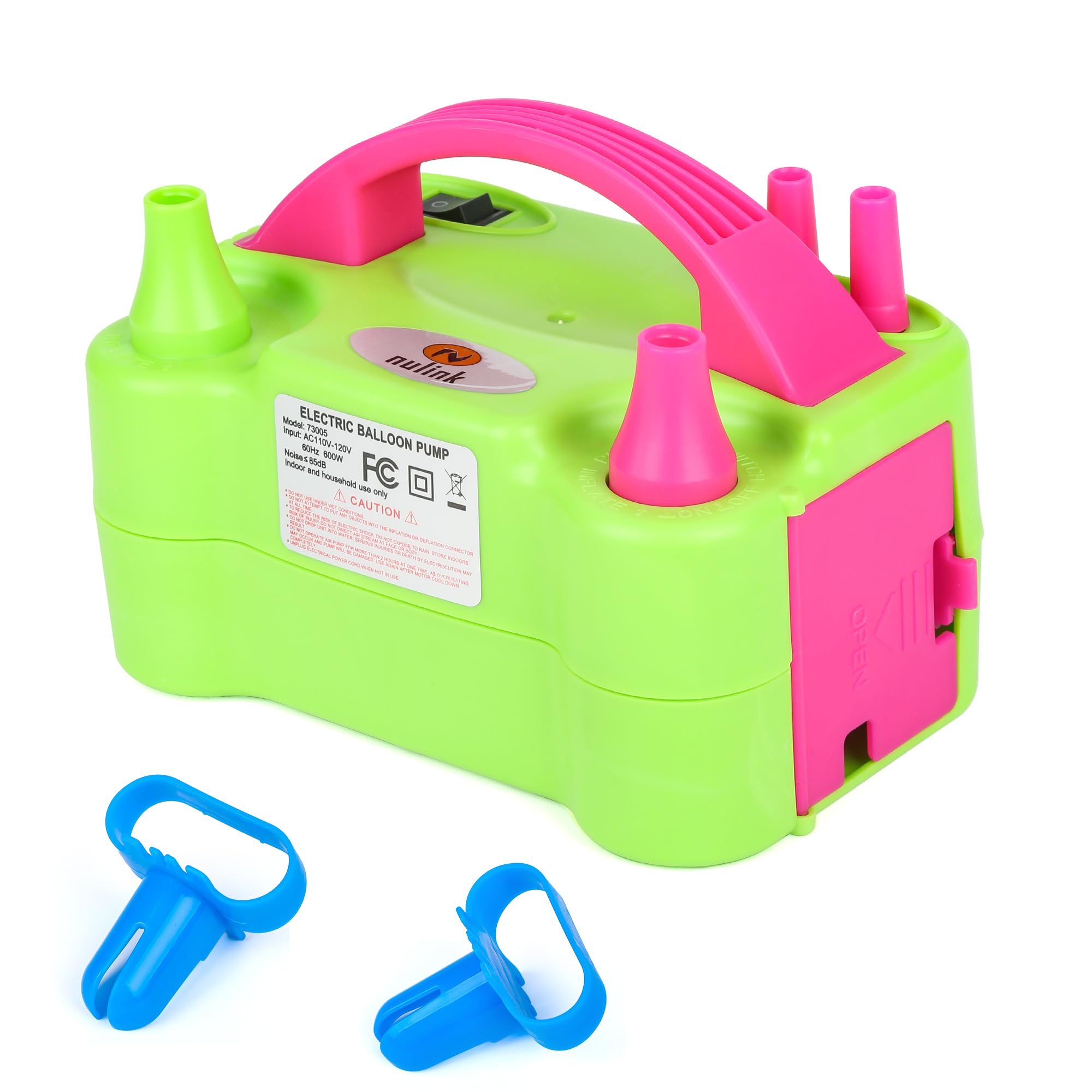 NuLink Electric Portable Dual Nozzle Balloon Blower Pump Inflation for Decoration, Party [110V~120V, 600W, Green]