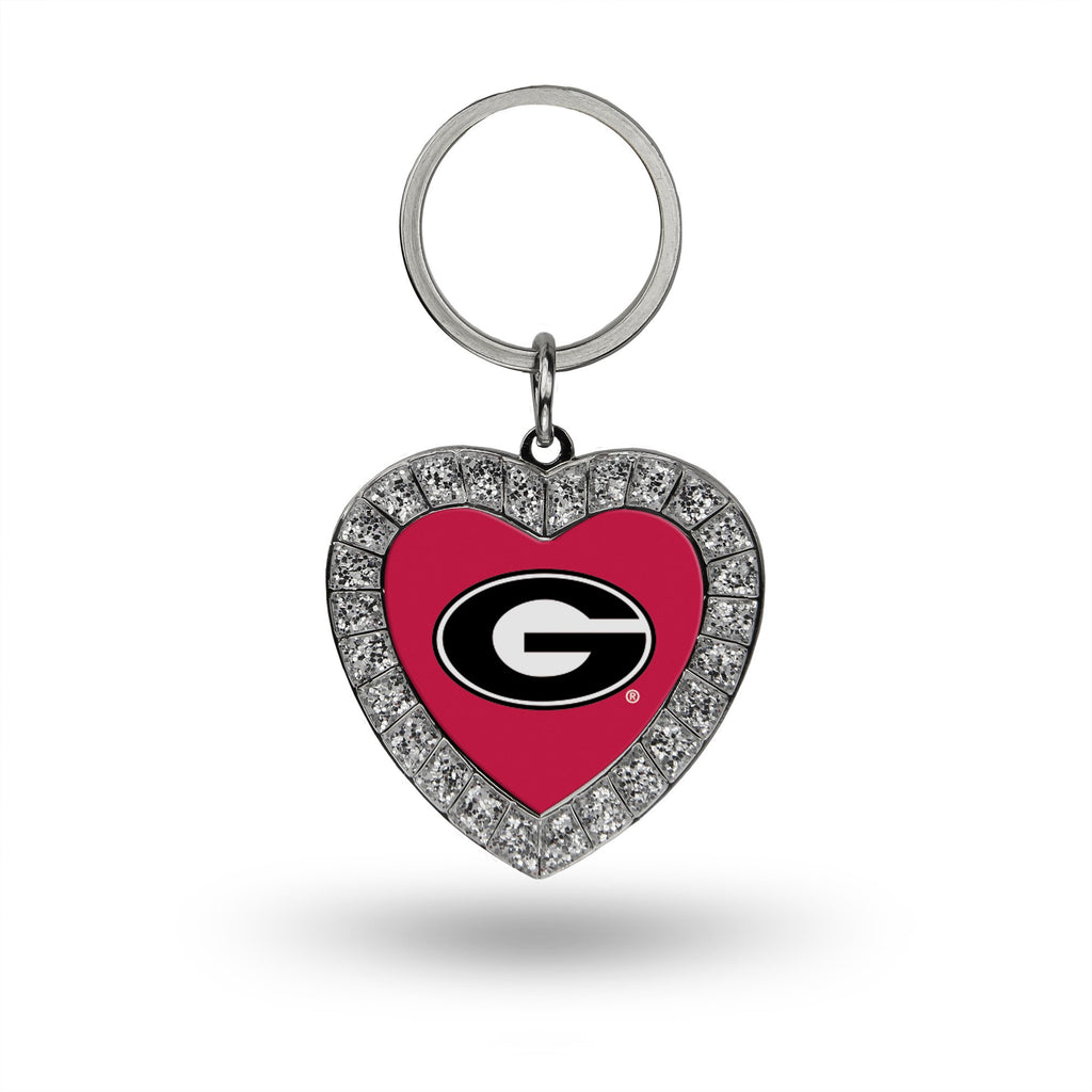Rico Industries Ncaa Georgia Bulldogs Metal Rhinestone Heart Keychain , 1.38 X 3''