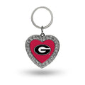 Rico Industries Ncaa Georgia Bulldogs Metal Rhinestone Heart Keychain , 1.38 X 3''