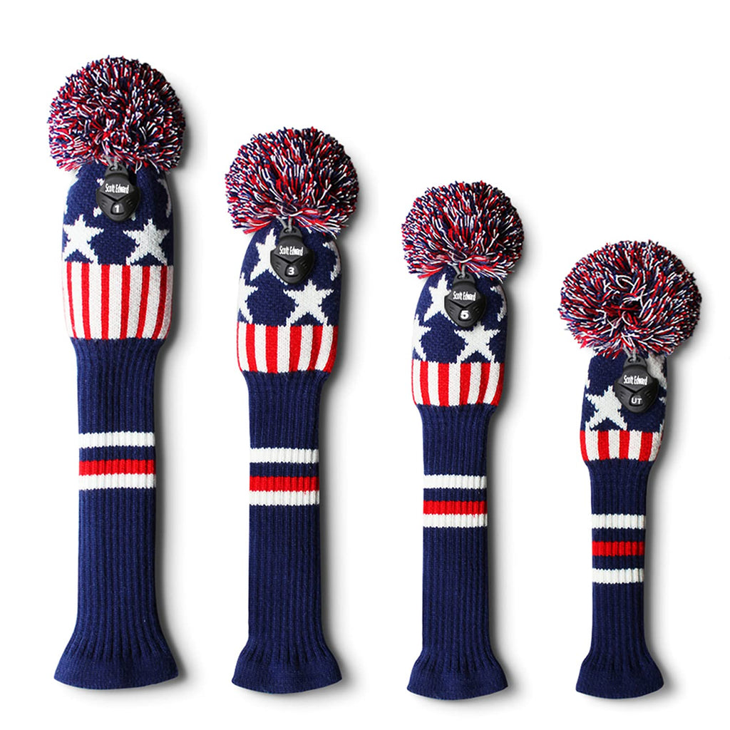 Scott Edward Knit Golf Club Cover With A Pom Set Of 4 Orderly Black And White Dot Head Covers Protect Driver Wood(460Cc) Fairway