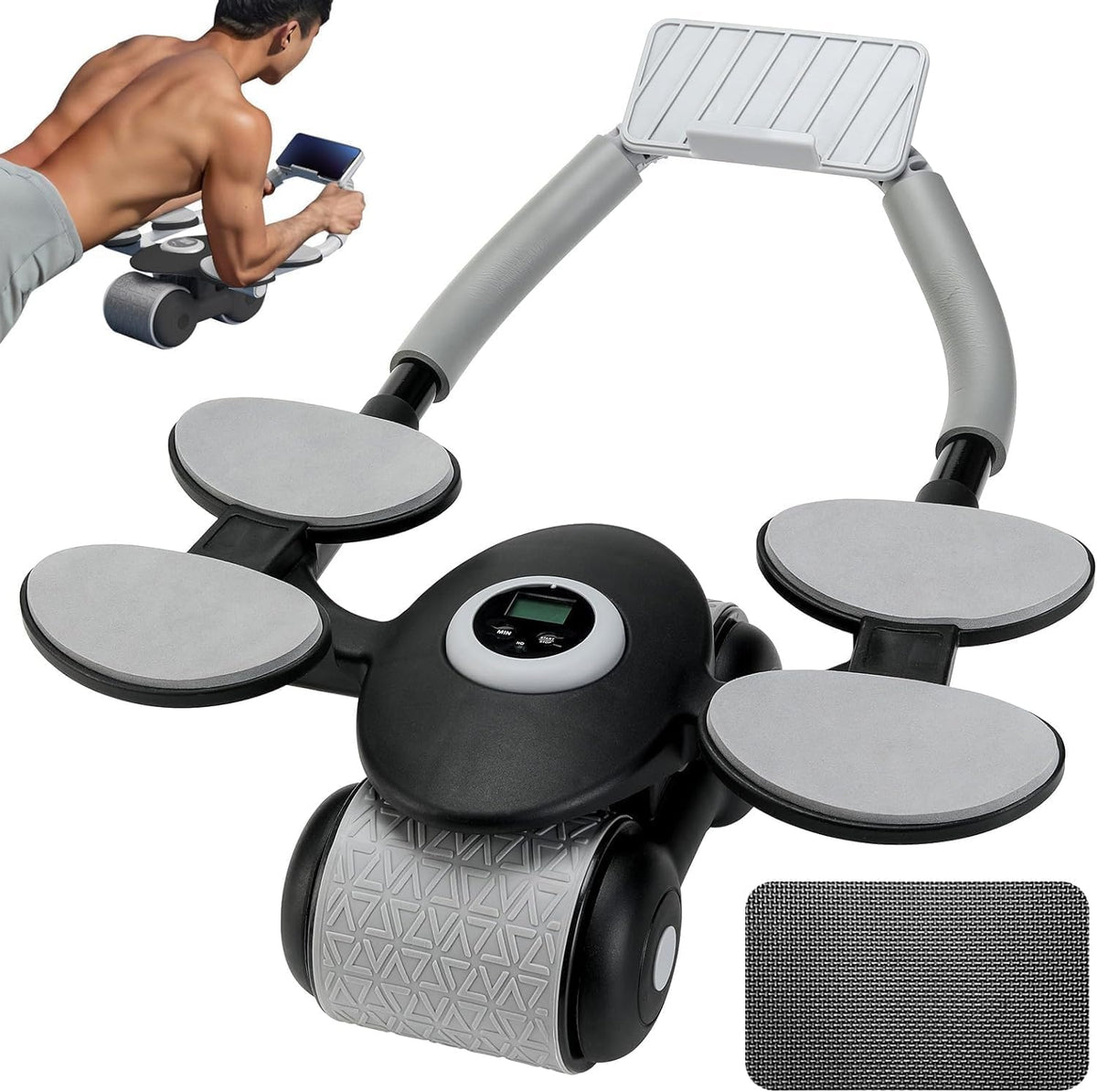 JUMIX New Automatic Rebound Ab Abdominal Exercise Roller Wheel with Elbow Support and Timer and Resistance Bands Set for Men and