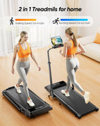 Walking Pad Treadmill with 12% Incline, Folding Treadmill with Adjustable Height Handle Bar for Home/Office