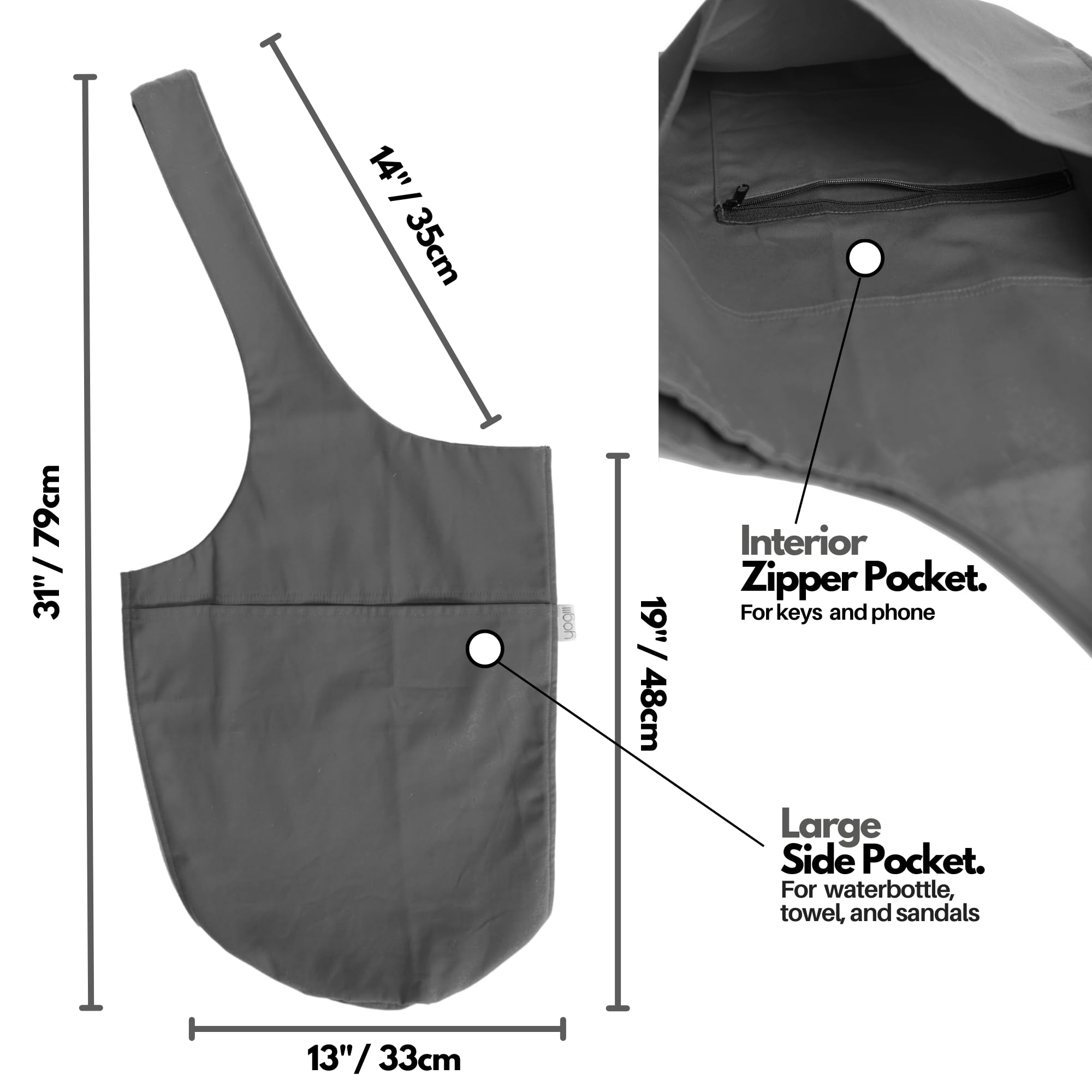 Yogiii Yoga Mat Bag  The Original Yogiiitote Yoga Bag  Sling Mat Tote W/Large Side Pocket & Zipper Pocket  Yoga Mat Carrier Fits
