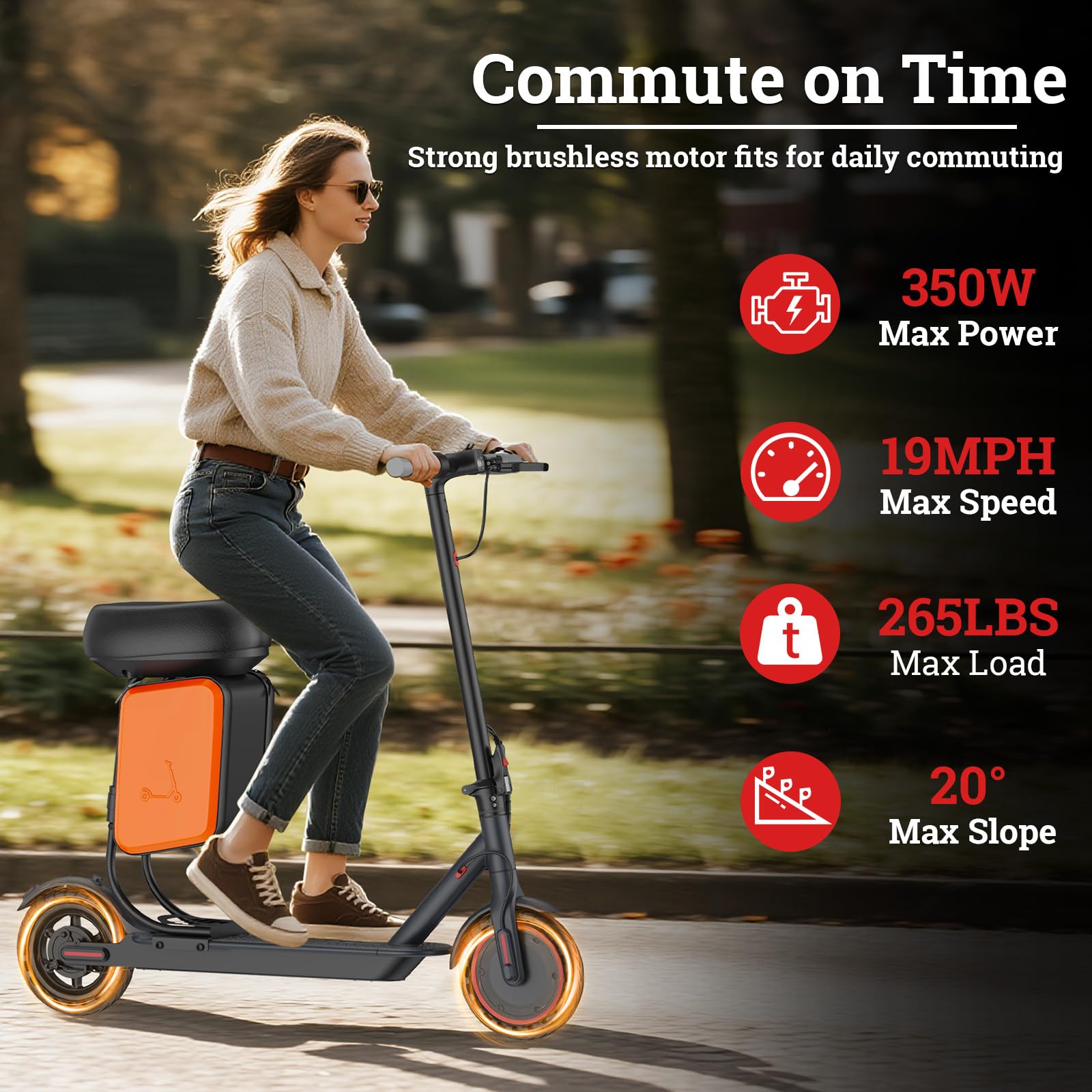 Qlaway Electric Scooter for Adults - 2-in-1 Seat Box, 8.5 Solid Tire, Powerful 350W Motor, Top Speed 19 MPH, Max 16 Miles Ranges
