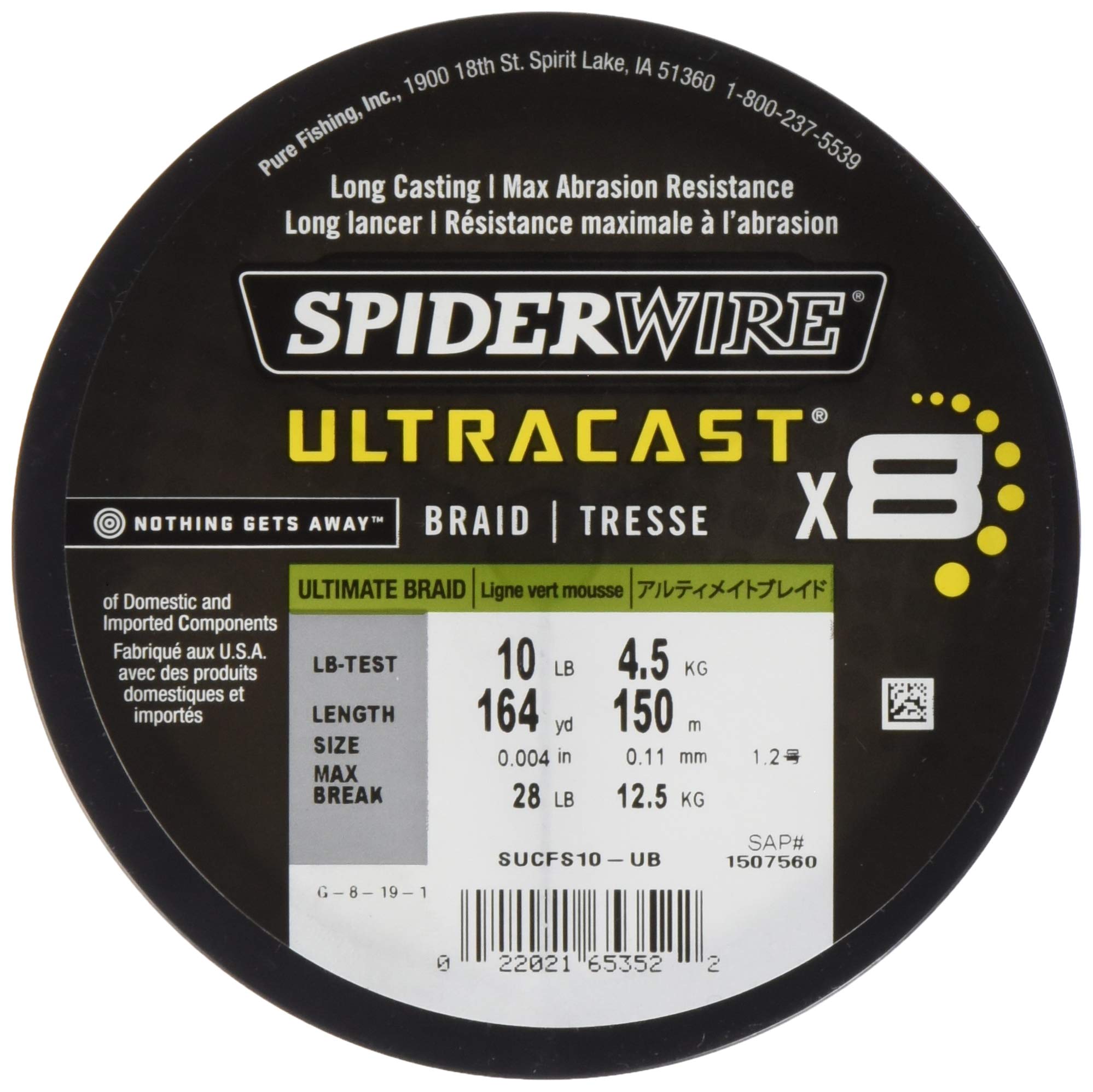 Spiderwire Superline Ultracast Braid, Ultimate Braid-Moss Green, 80Lb | 36.2Kg, 164Yd | 150M Fishing Line