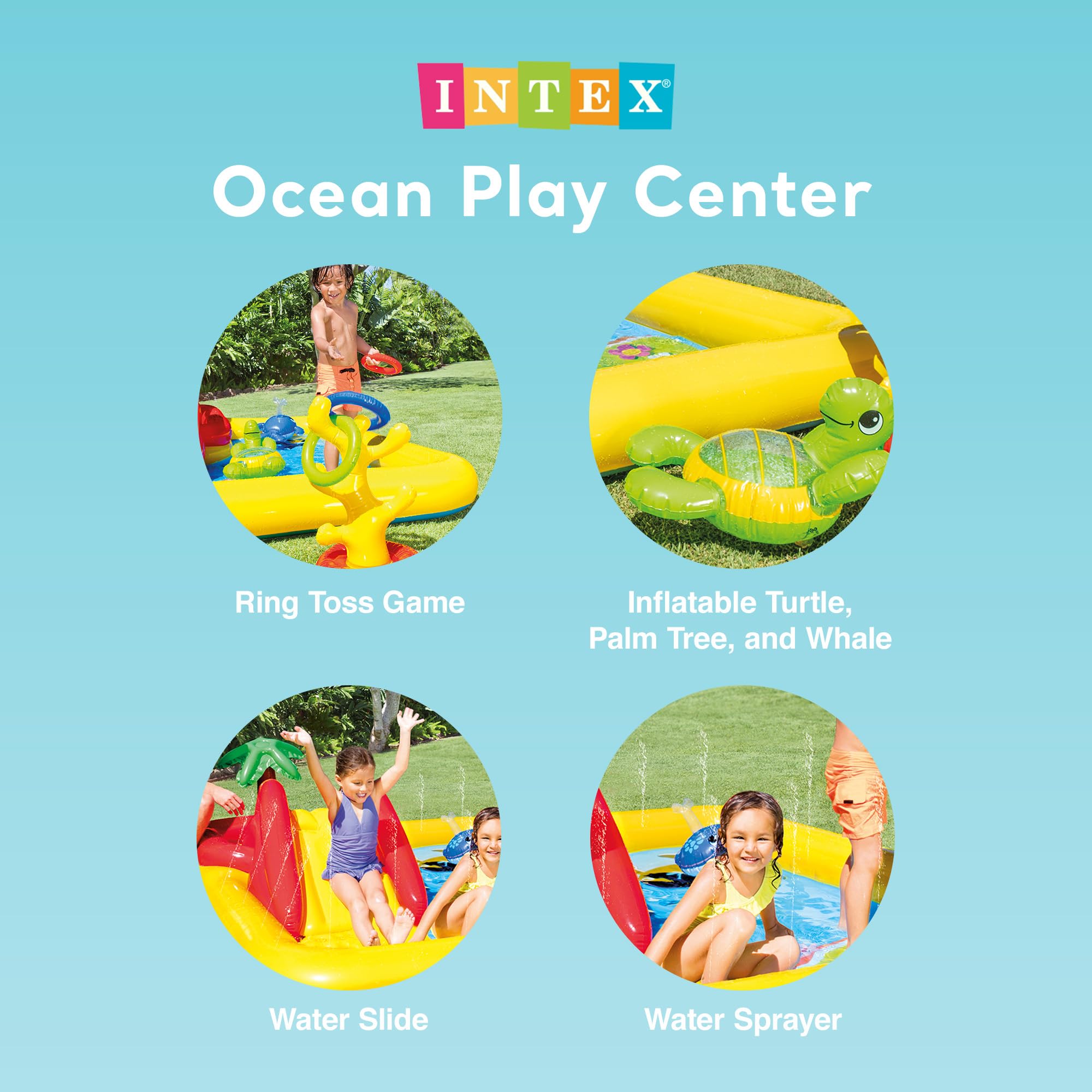 Intex 57454Ep 100-Inch X 77-Inch Inflatable Ocean Children'S Play Center Outdoor Backyard Kiddie Pool And Game Set