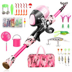 Gamashino Kids Fishing Pole - Portable Telescopic Fishing Rod Reel Combo With Spincast Reel And Tackle Box, Net For Children (Pi