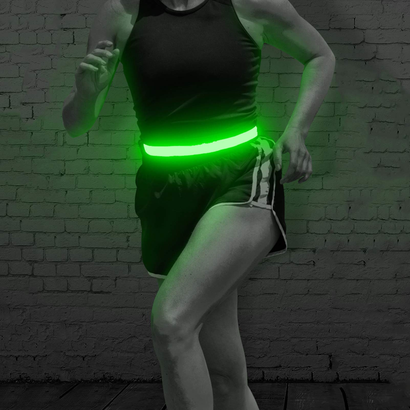 Bseen Led Running Waist Belt - Usb Rechargeable Reflective Glowing Led Waistband For Runners, Joggers, Walkers, Pet Owners, Cycl