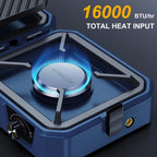 Upgraded Winkiza 2 Burner Propane Camping Stove With Grill, Foldable Camp Stove With 16,000 Btu, Two Adjustable Burners With Pie