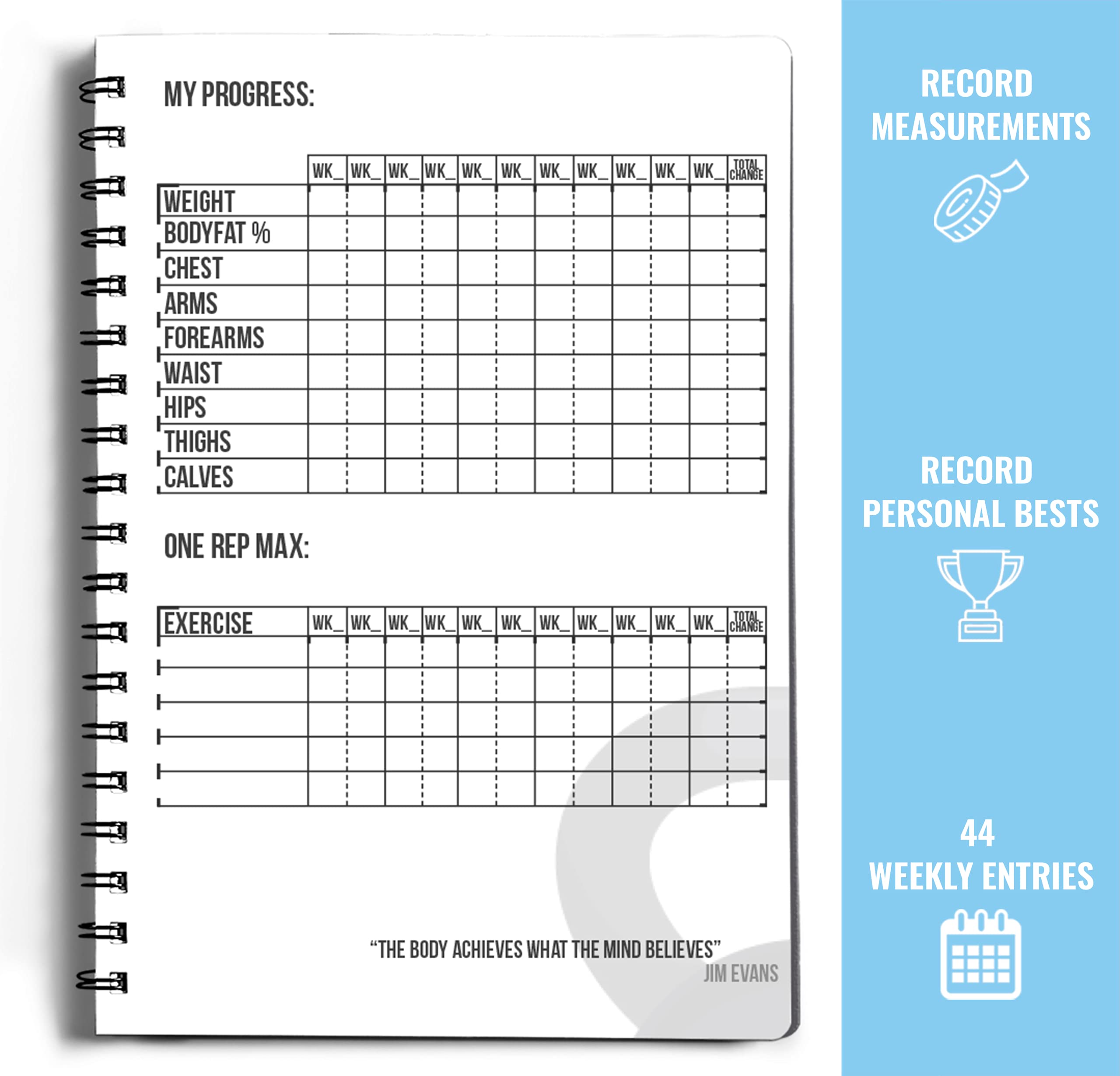 Workout Planner For Daily Fitness Tracking & Goals Setting (A5 Size, 6A X 8A, Azure Blue), Men & Women Personal Home & Gym Train
