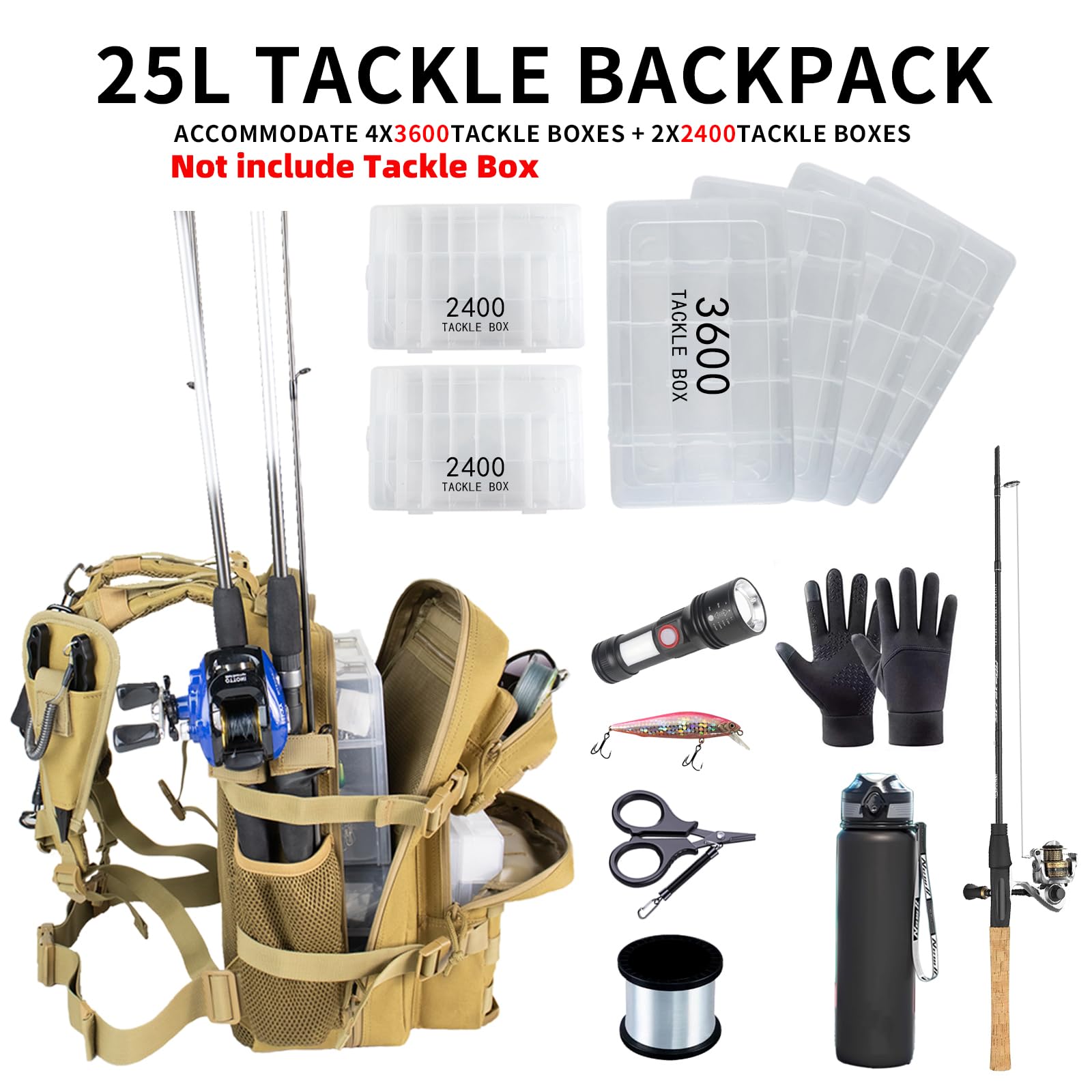 Small Tactical Fishing Tackle Backpack With Removable Plier Holder & Rod Holders Storage Fishing Gear And Equipment Tackle Bag F