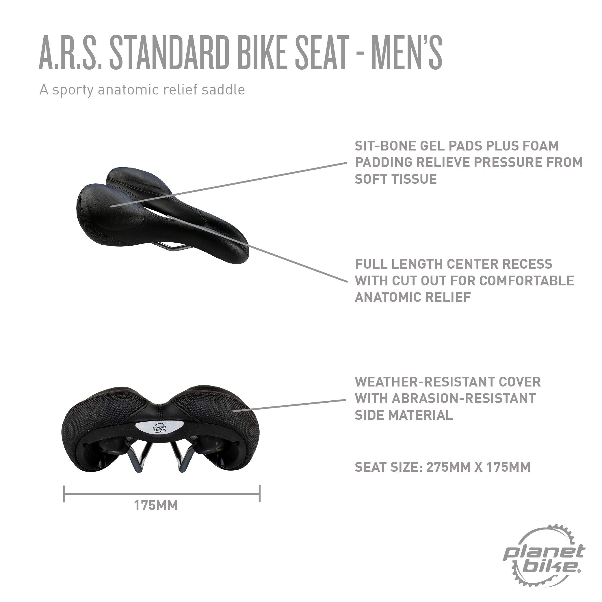 Planet Bike A.R.S. Standard Bike Seat - Men'S, Black/Silver