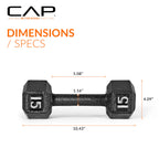 CAP Barbell Cast Iron Hex Dumbbell, Black, Single, 15 lb