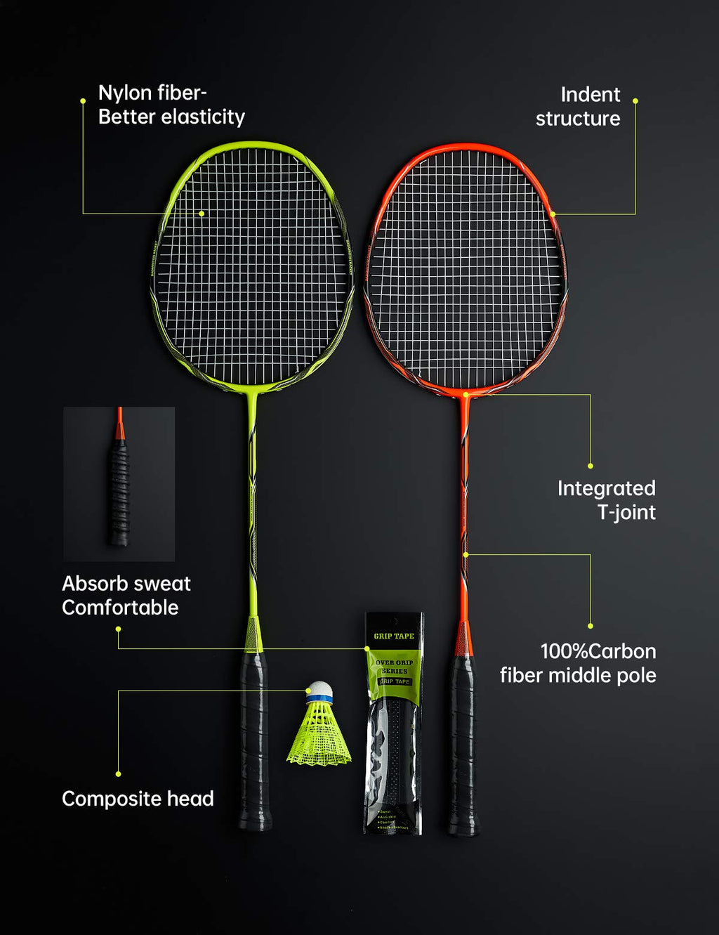 Badminton Racket Set Of 4, Professional Carbon Fiber Badminton Rackets Badminton Racquet For Backyards Gym With 6 Shuttlecocks 4