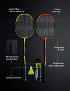 Badminton Racket Set Of 4, Professional Carbon Fiber Badminton Rackets Badminton Racquet For Backyards Gym With 6 Shuttlecocks 4