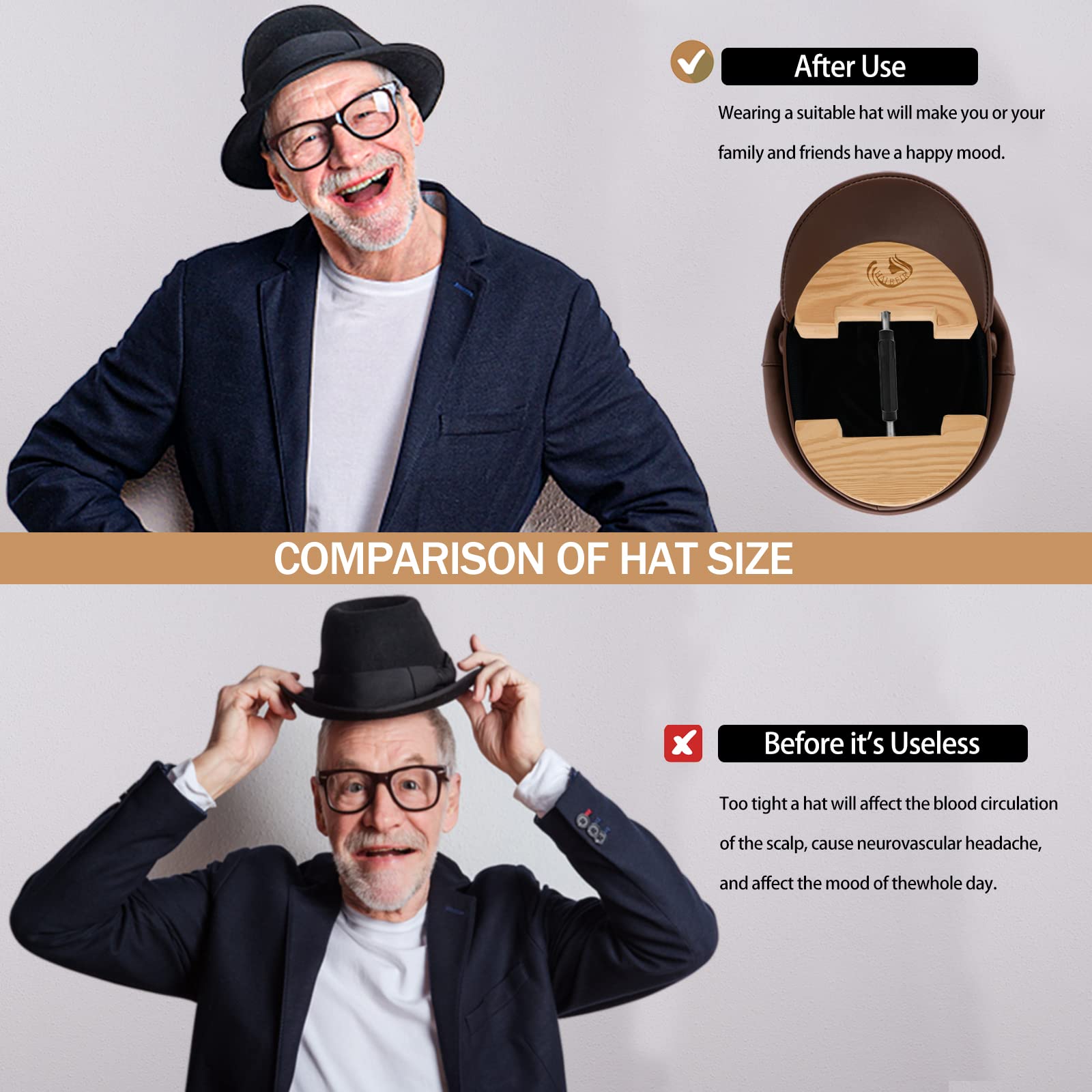 Haibeir Hat Stretcher - Heavy Duty - One Size Fits All Hat & Three Colors Adjust From 6 11/16 To 8 7/8 (Black)