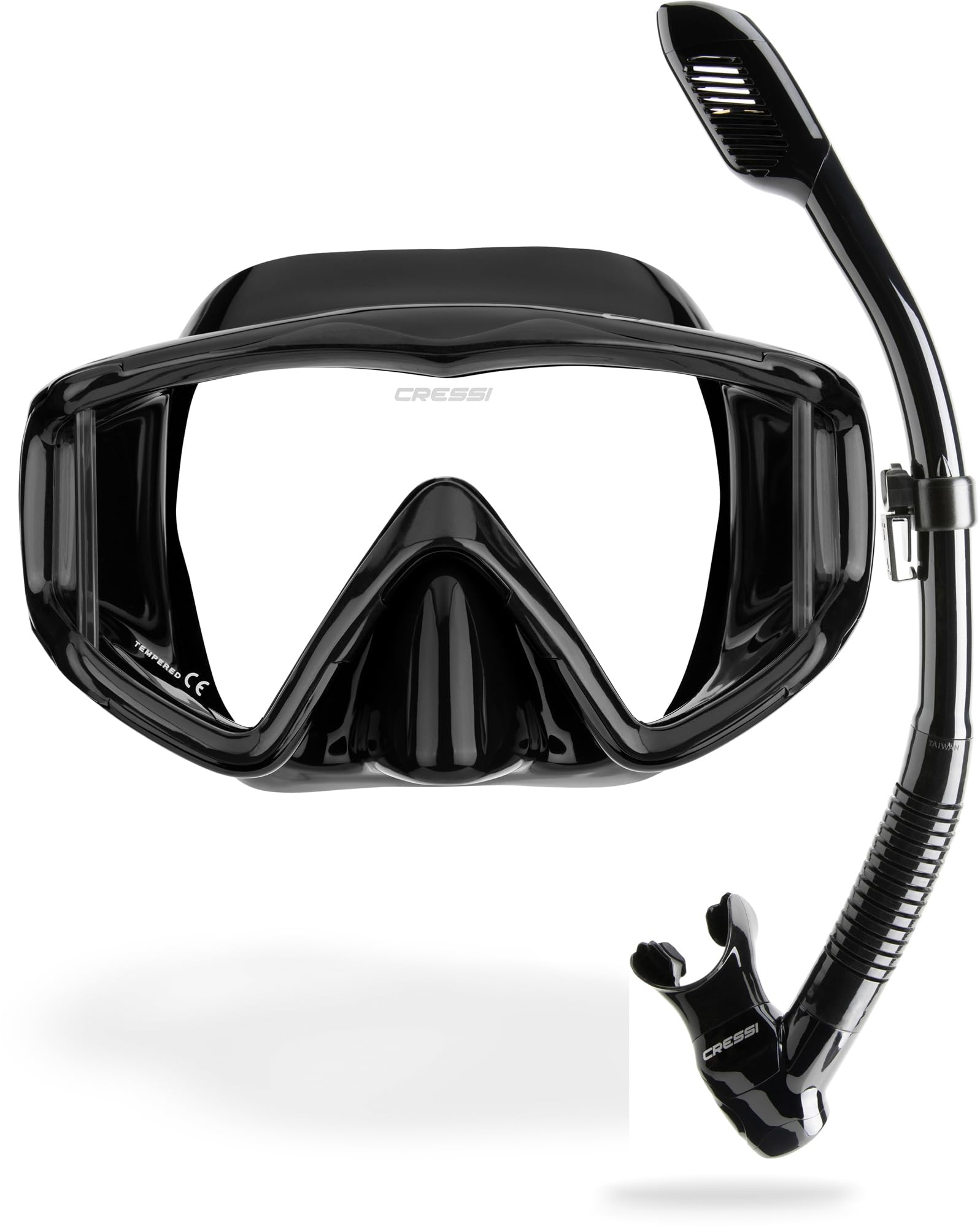 Cressi Pano 3 & Supernova Dry Mask & Snorkel Kits, Black/Black