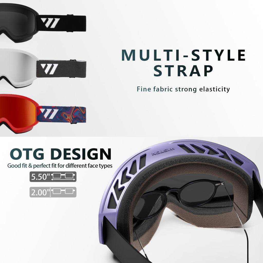 Wiston Ski Goggles - Otg Snow/Snowboard Goggles For Men, Women & Youth - 100% Uv Protection (Purple Frame/Rose Lens)