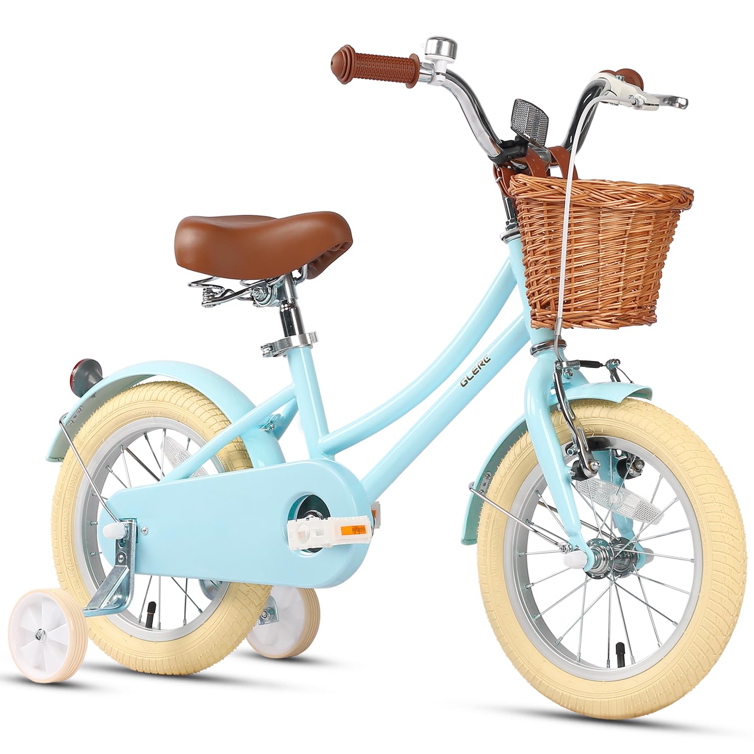 Glerc Little Molly 14 Inch Kids Bike, Retro Cruiser Girls Bike for Children Ages 3-5 Years Old, Kids Bicycle with Wicker Basket 